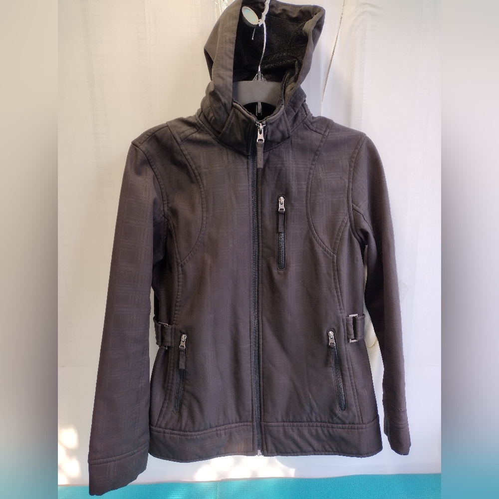 Free Country Womens Hooded Faux Fur Lined Full Zip Jacket Brown M